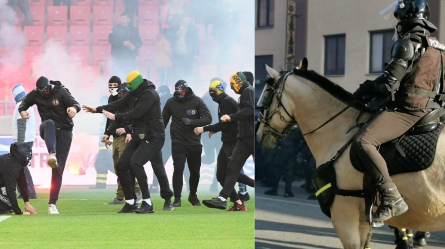 Na snímke bitka medzi fanúšikmi Slovana a Spartaka. Polícia SR – Trnava