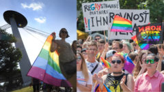 na fotke sú zachytené rôzne ročníky festivalu Dúhový pride v bratislave