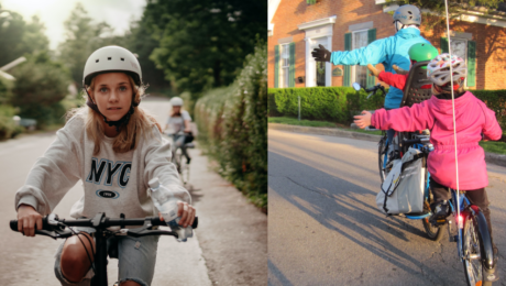 Na snímke sú cyklisti, ktorí majú na hlavách prilby