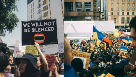 Ženy na proteste, pochod za mier na Ukrajine, ilustračné foto