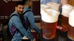 Na snímke je futbalista Messi a pivo.