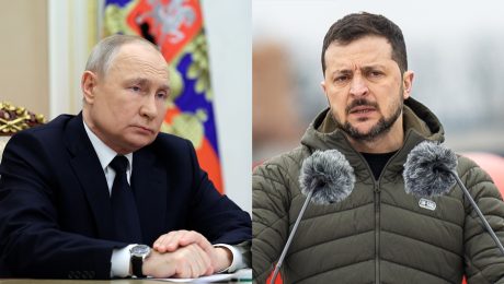 Na snímke Vladimir Putin a Volodymyr Zelenskyj.