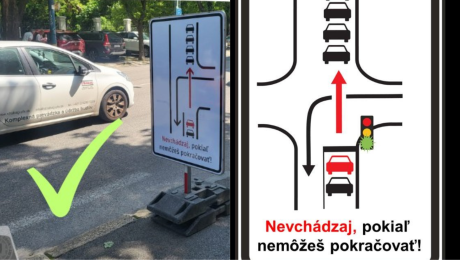 Auto obchádzajúce dopravnú značku a nová dopravná značka