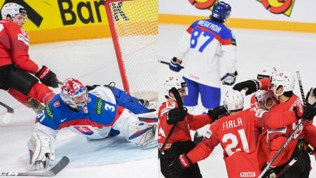 Samuel Hlavaj, slovenskí hokejisti a tréner Craig Ramsay