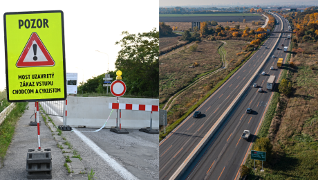 Výstražná tabuľa a pohľad na diaľnicu