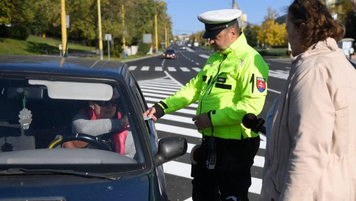 Policajt kontroluje vodiča.