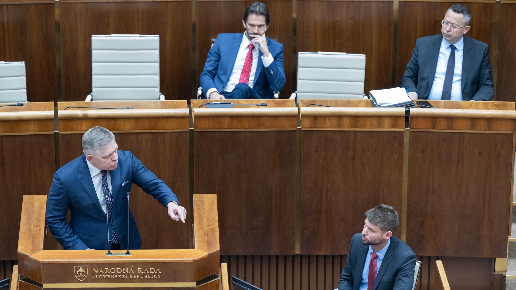 Robert Fico, Robert Kaliňák, Ladislav Kamenický a Michal Šimečka