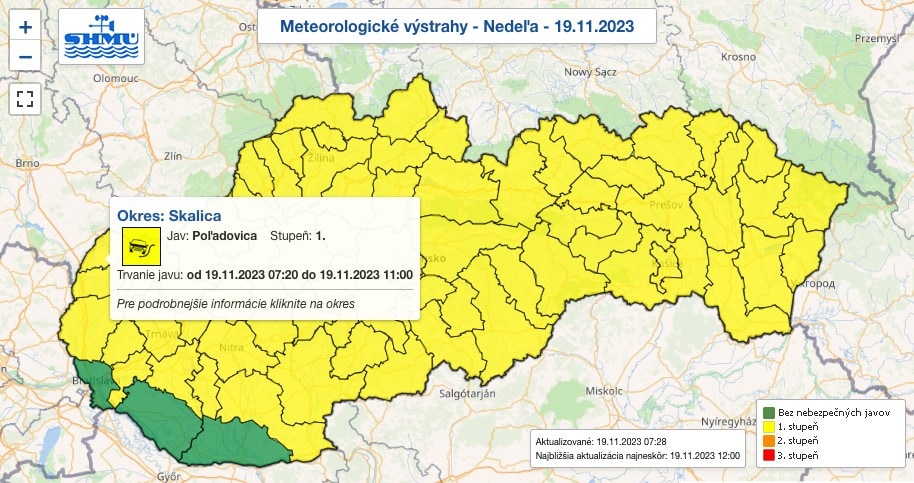 výstraha pred poľadovicou