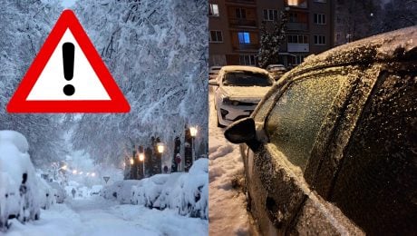 Zasnežená ulica a zamrznuté auto.