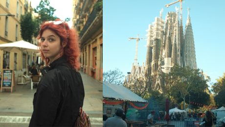 naľavo A.Gábelová, napravo Sagrada familia v Barcelone