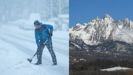 na snímke je muž, ktorý odhŕňa sneh a Tatry