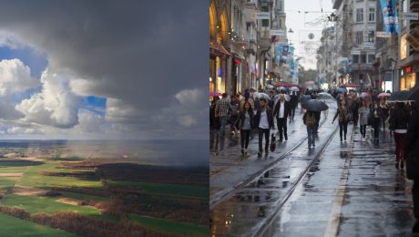 el nino počasie ľudia ulica dáždnik dážď