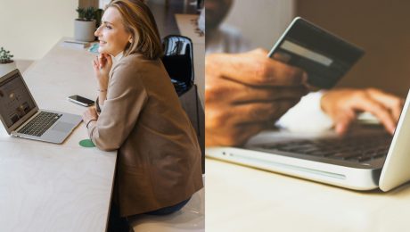 Žena telefonuje pri notebooku a muž vybavuje business.