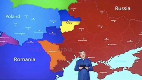 Medvedev a jeho absurdná mapa Ukrajiny