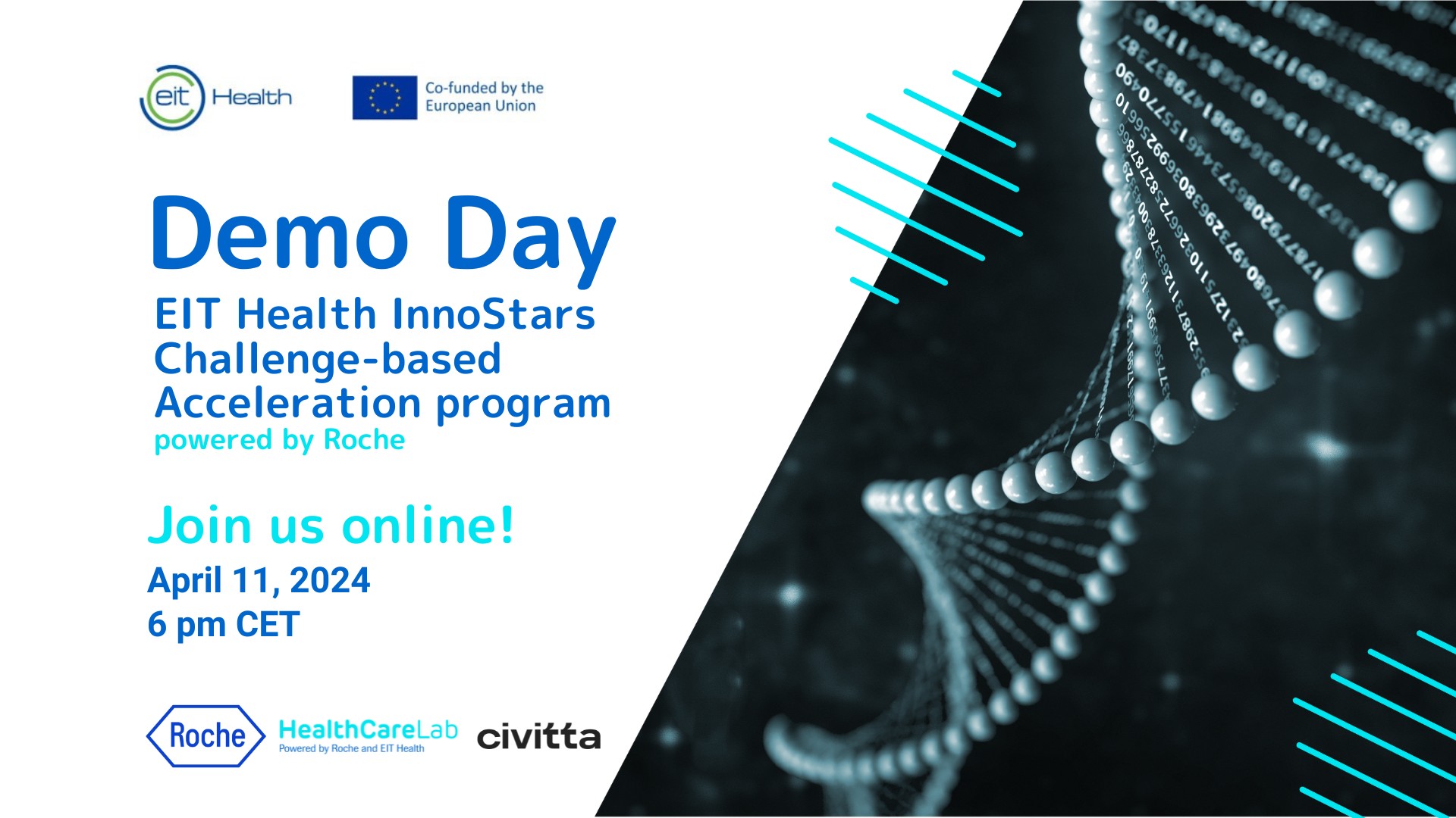 Demo Day rectangle – EIT Health InnoStars Challenge-based Acceleration program powered by Roche