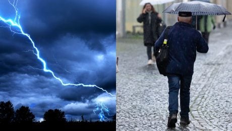 Blesky a audia s dáždnikmi.