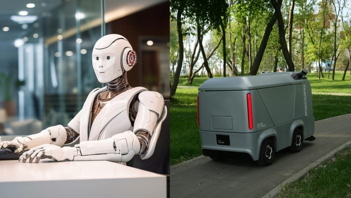 na snímke je robot a autonómne pomocné auto