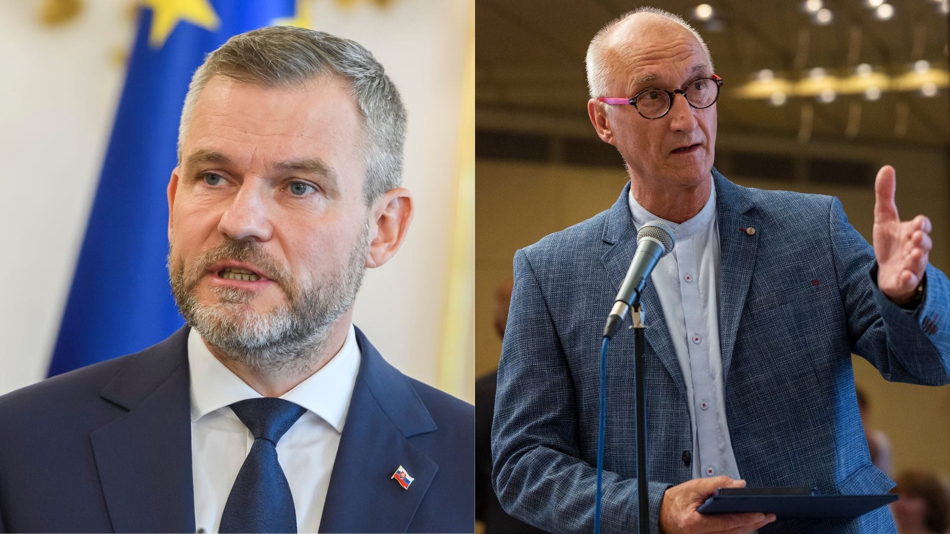 Peter Pellegrini a Jozef Banáš, ktorý reční do mikrofónu.