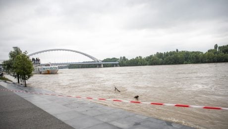 Zvýšená hladina Dunaja pri Eurovei.