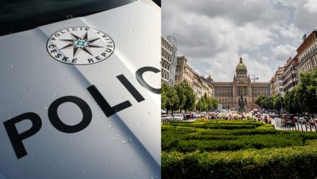 Na snímke policajné auto Českej republiky a Václavské námestie v Prahe.