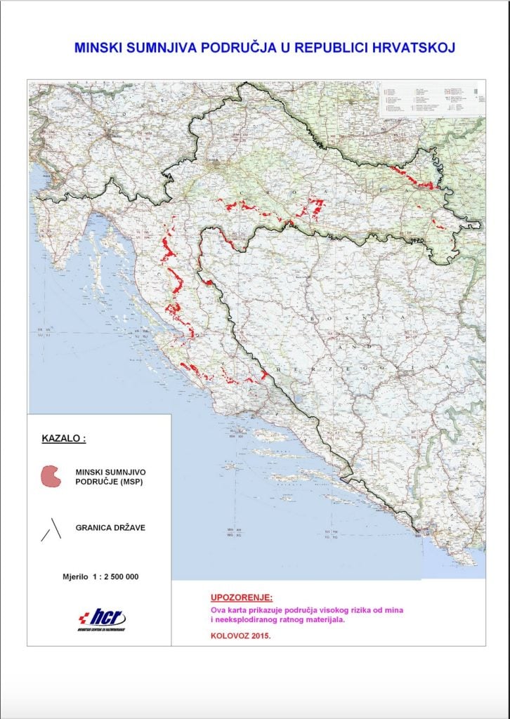 Mapa mínových oblastí v Chorvátsku