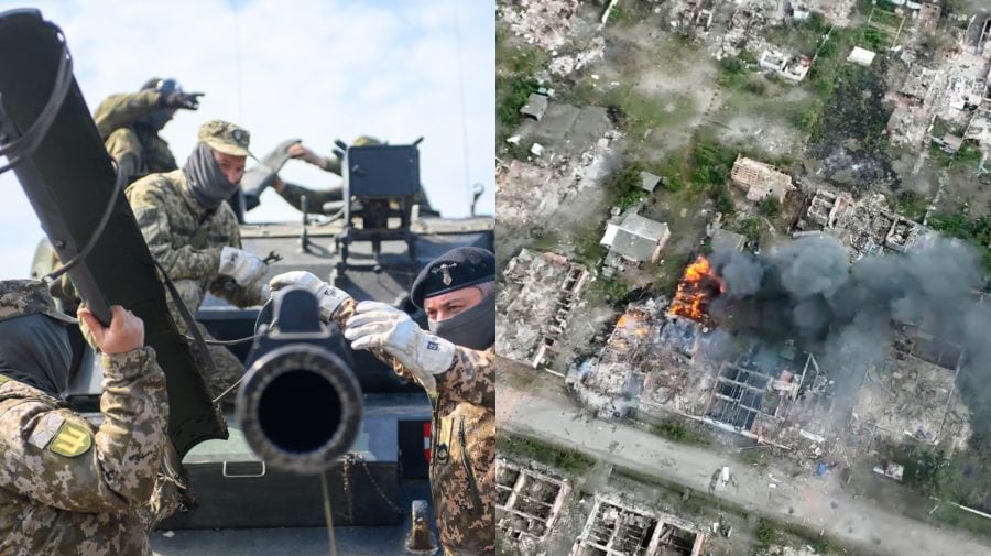 Ukrajinskí vojaci a ostreľované mesto Vovčansk, pasca na Rusov