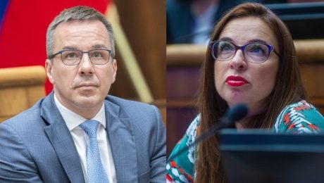 Na snímke minister práce Erik Tomáš a poslankyňa za PS Simona Petrík.