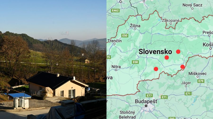 Rodinný dom a mapa Slovenska s vyznačenými bodmi.