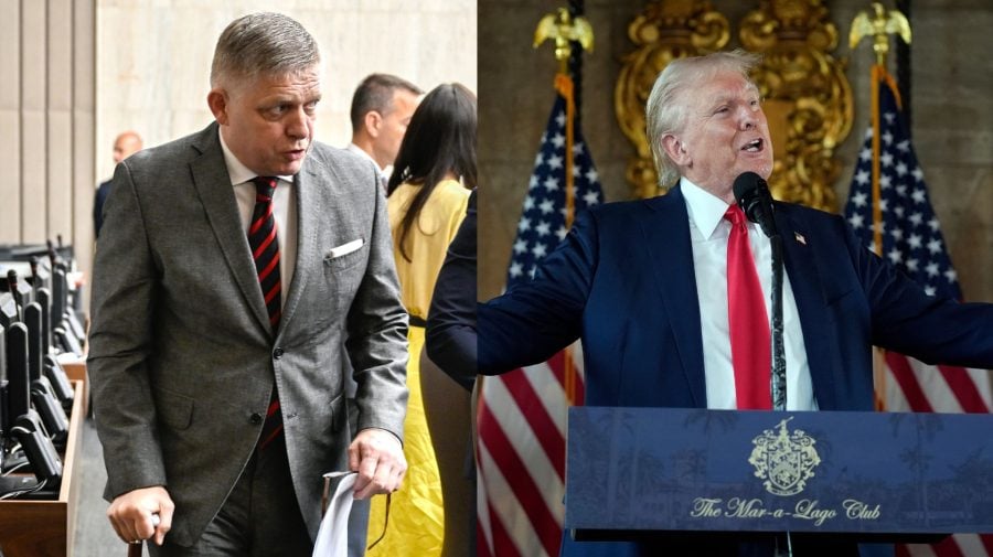 Na snímke premiér Slovenskej republiky Robert Fico a exprezident USA Donald Trump.