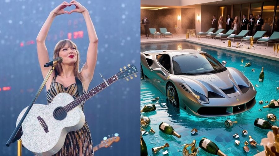 Taylor Swift, auto v bazéne po párty