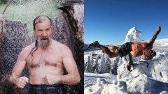 Wim Hof v sprche a na ľadovci.