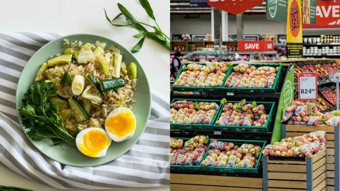 Na snímke je zdravá strava a supermarket