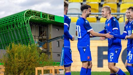 Na snímke nedostavaný futbalový štadión v Prešove a slovenská reprezentácia U21.