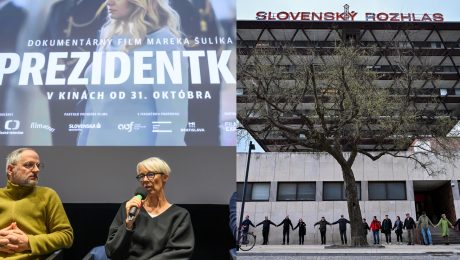 Na snímke premiéra filmu Prezidentka a budova STVR.