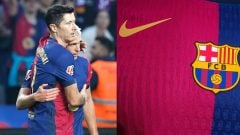 Na snímke hráč FC Barcelona Lewandovski a dres Nike Barcelony.