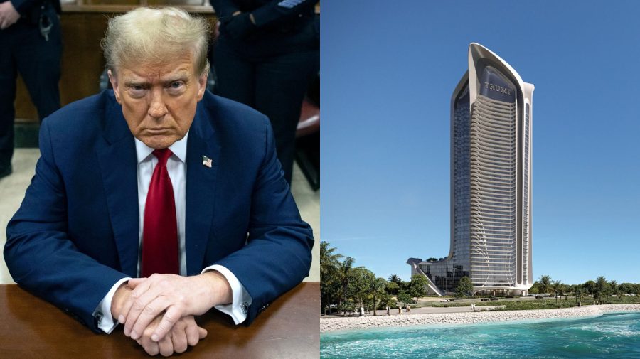 Americký prezident Donald Trump a vizualizácia Trump Tower v Saudskej Arábii